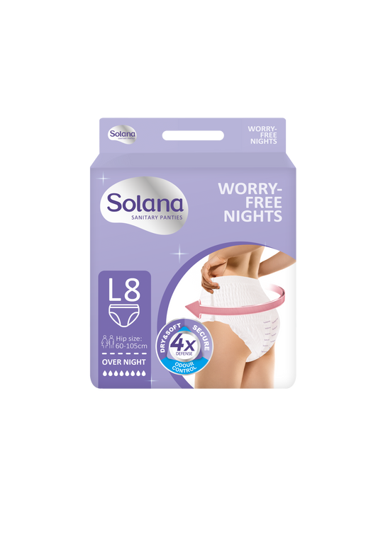 Solana Menstrual/Sanitary pants . 100% Cotton , 12 Hour Protection, 8pcs Overnight Absorbency - No Leakage